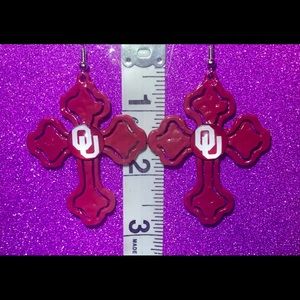 Red Cutout Cross Oklahoma Sooners OU logo earrings